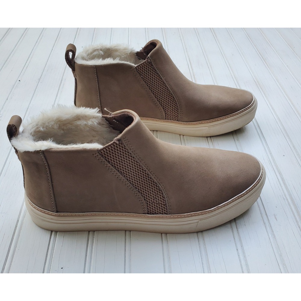 TOMS Paxton Taupe Brown Nubuck Faux Fur Lined Slip On Sneaker Boots Womens 9